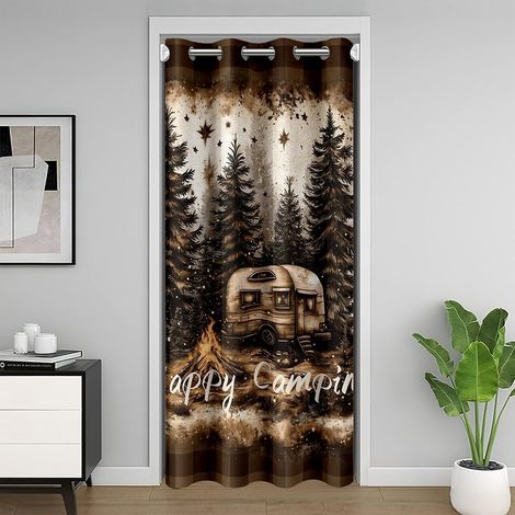 Rideau de porte rustique pour camping-car et adulte, camping, remorque, pin naturel, 86 x 203 cm, marron à carreaux chèqués, pour partition, protection des données, décor d'ombrage - 86L X 203H cm (1 (1/5)