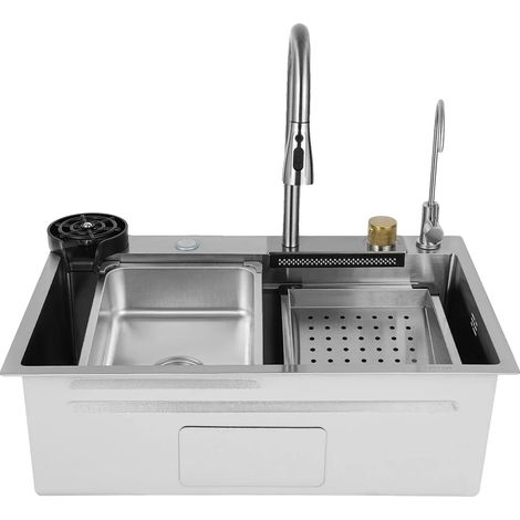 Évier de cuisine, matériau en acier inoxydable, caractéristiques de réduction du bruit, Argent (1/2)