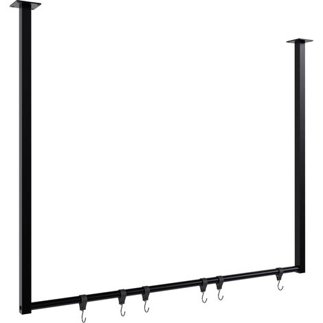 Perchero/barra para colgar ropa con 6 ganchos 100x80 cm acero con recubrimiento de polvo negro 100009011 (1/3)