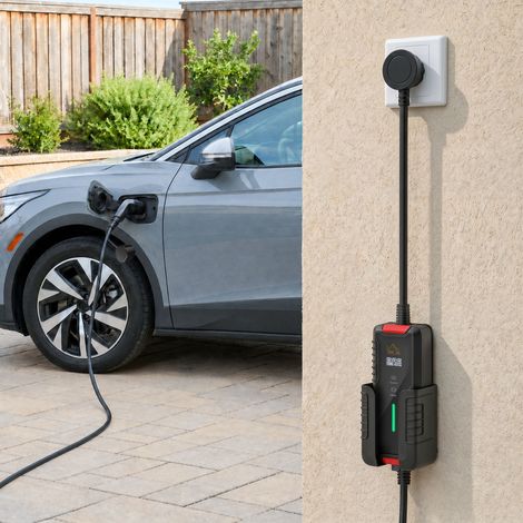 Chargeur Voiture Électrique Type 2 3,7kW [5m, 6/8/10/13/16A] Câble de Recharge Portable Écran LCD Retardateur Noir (1/5)
