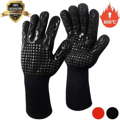 Gants De Barbecue,Gants De Cuisine,Gants De Four Antidérapants En Silicone Anti-Chaleur Jusqu'à 800°C Certifié En407,Gants Silicone Bbq Pour Le Soudage De Cuisson Cuisson - Noir (1/5)