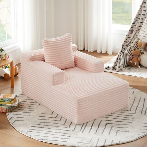 Méridienne convertible 100x98x83 cm rose en velours côtelé avec rembourrage confortable sans montage (1/5)