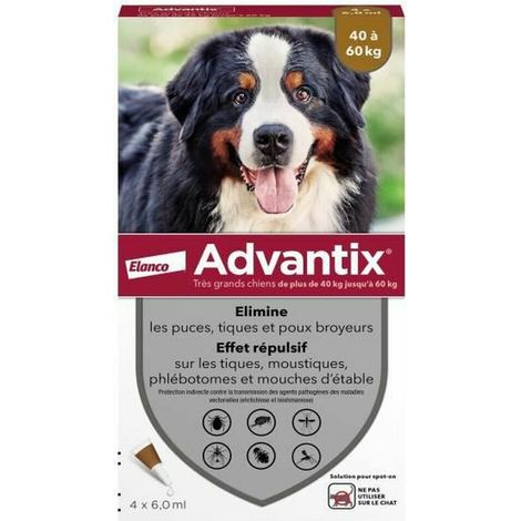 Solución antiparasitaria para perros Advantix razas muy grandes de 40 a 60 kg 4 pipetas