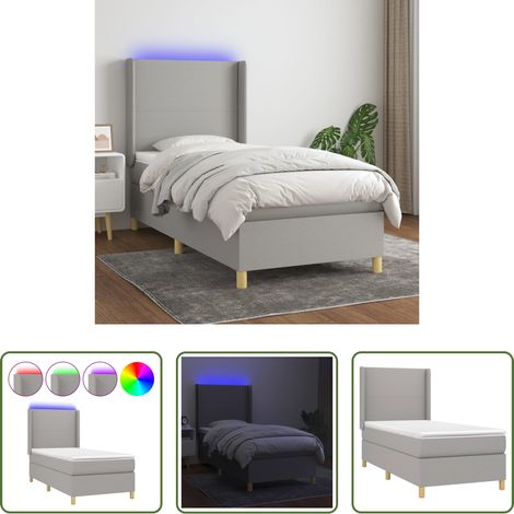 Sommier tapissier - Sommier à lattes de lit matelas LED Gris clair 90x190cm Tissu (1/5)