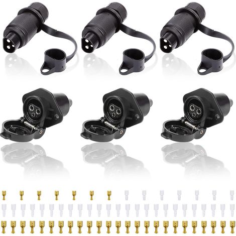 3 Pièces x Prise Remorque 3 Broches Male Femelle etanche, 12V 24V prise 3 plots pour tracteur machines agricoles,Prise 3 Broches Male Femelle Connecteur avec cache,Norme DIN 9680(2 Pièces) (1/5)