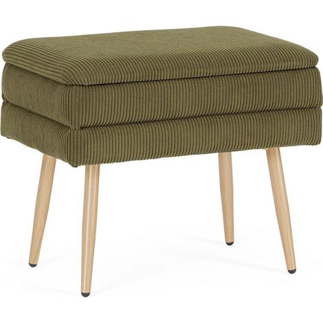 Banc avec coffre 50x34,5x42cm en tissu côtelé kaki - BELYA (1/5)