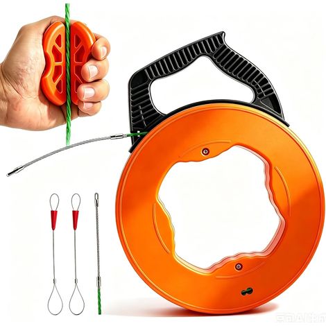 Tire-fil 50m, 4,5mm, Spirale avec Tête à Roulette 360°, Boîtier en Plastique, Guidage pour Gaine, Câble, Aide au Passage pour Fibre (1/5)