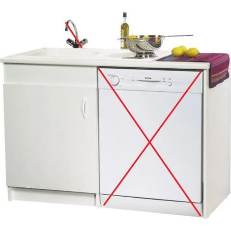 [JAMAIS UTILISE] Meuble sous évier 120 cm en bois mélaminé – Pour lave-vaisselle, lave-linge, sèche-linge – Poignée cintrée ABS – Assemblage robuste par vis autotourillonnantes – Neova