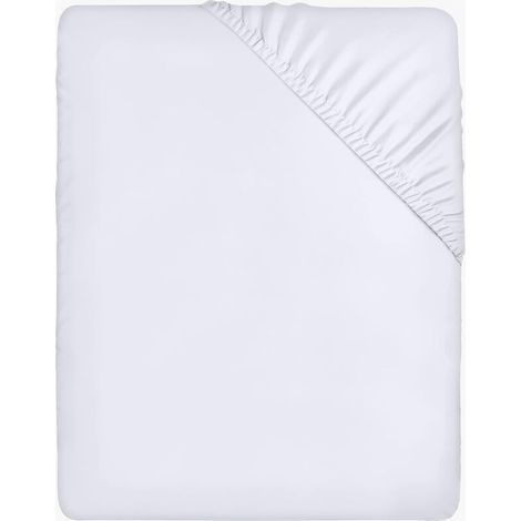 Lenzuolo con angoli - Bianco, 160 x 200 cm - Tagli da 35 cm per materassi spessi - Microfibra di poliestere spazzolata