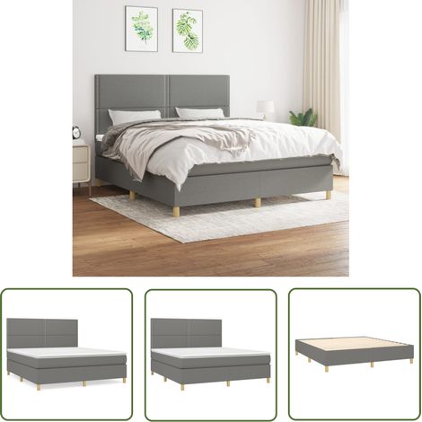 The Living Store Sommier à lattes de lit avec matelas Gris foncé 180x200cm Tissu - Lit Double - Lit Tapissier - Literie - Matelas À Ressorts Ensachés - Tête De Lit Ajustable (1/5)