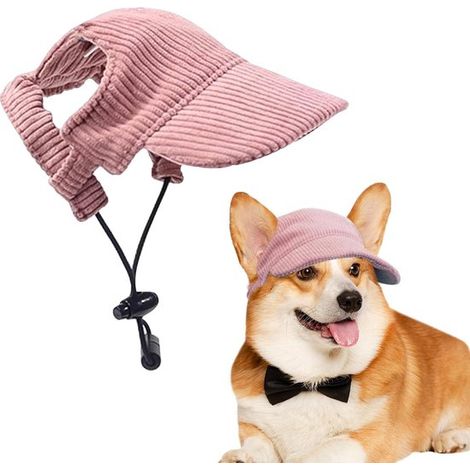 Hunde-Baseballkappe – verstellbar – mit Ohrenlöchern – Sonnenhut für den Sommer – aus atmungsaktivem Cord – rosa – Größe S (1/5)