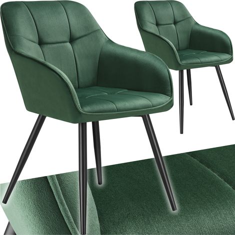 Lot 2 chaises rembourrées en velours matelassé et dossier vert foncé (1/5)