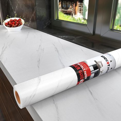 Large Size White Waterproof Kitchen Worktop Covering Adhesive 81 x 300 cm Kitchen Splashback Wallpaper Marble Self-Adhesive Marble Adhesive Film for Furniture Table Wardrobe (1/5)