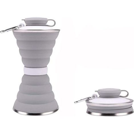 Bouilloire pliable – Bouilloire de voyage portable réutilisable en silicone anti-fuite pour le sport, la salle de sport en plein air, les voyages, gris (1/5)