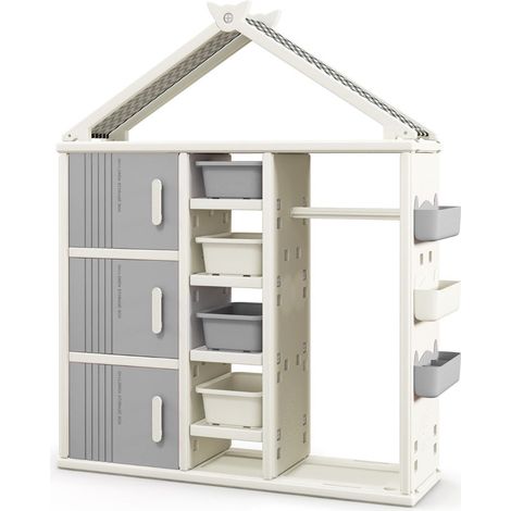 Armadio per bambini 130 x 34 x 156 cm con 3 cubi chiusi e robusto appendiabiti stile adorabile in HDPE grigio 200010254