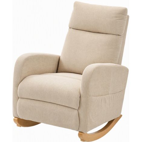 Fauteuil bascule. Rembourré velours côtelé. Poches latérales salon/chambre. Beige (1/5)
