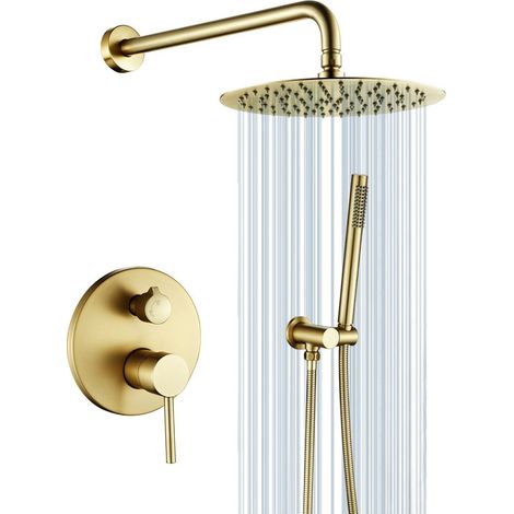 Unterputz Duschsysteme Gold Duschset Messing Edelstahl Duscharmatur Set Runden Dusche Regendusche Set mit Handbrause