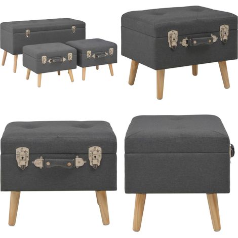Hocker mit Stauraum 3 Stk. Dunkelgrau Stoff - Stoffhocker - Stauraumhocker (1/5)