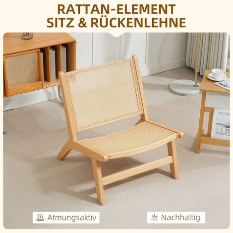 Fauteuil relax bois naturel dossier cannage, pour la lecture, sans accoudoirs (1/5)