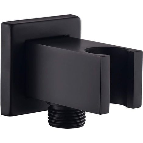 Ulisem Wandanschlussbogen mit Handbrausehalter, 1/2″ quadratischer Messing-Brauseschlauchanschluss, Wand-Wasserauslass-Abfallbogenverbindung, Schwarz (1/5)