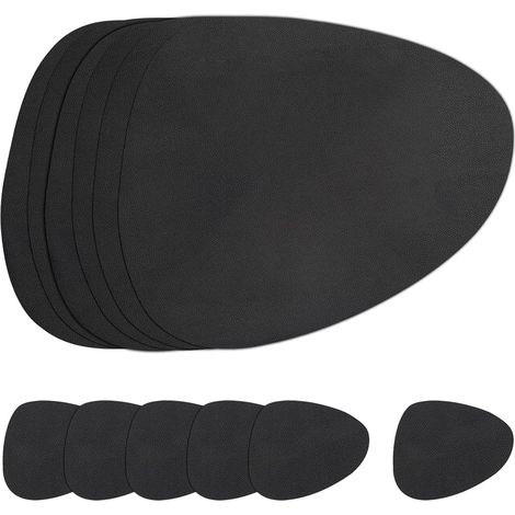 Juego de manteles individuales y posavasos, manteles individuales antideslizantes de doble cara, manteles individuales de plástico lavables e impermeables (negro, juego de 6 piezas) (1/5)
