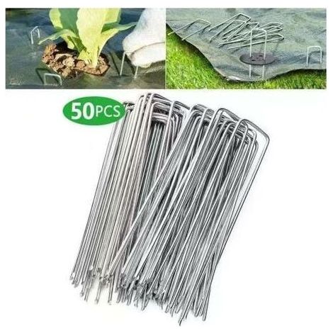 Lot de 50 piquets de fixation en acier galvanisé pour bâche anti-mauvaises herbes - 200x40mm - Ø2,5mm-Autres (1/5)