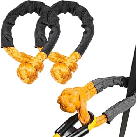 Ohleats UHMWPE Lot de 2 manilles de remorquage souples et légères pour voitures à voile, SUV, UTV, VTT, camion, accessoires extérieurs universels de voiture (jaune) (1/5)