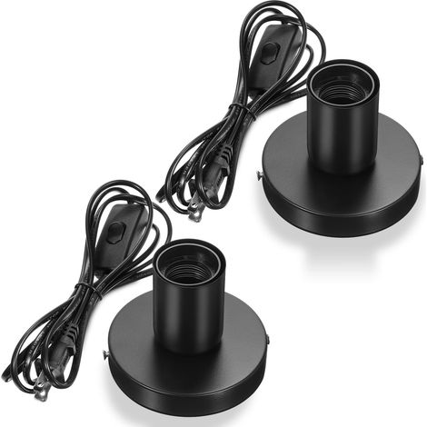 Lot de 2 bases de lampe de bureau en métal poli – Douilles à vis E26/E27 – Base de remplacement pour veilleuse (support d'ampoule) – Cordon de 1,8 m avec interrupteur marche/arrêt et prise (Noir)