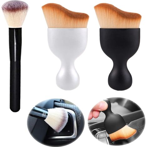 3 Pack Car Interior Detailing Brush Soft Detailing Brush Super Soft Brush for Car Interior Exterior Cleaning (Black Brown, White) (1/5)