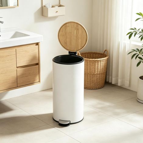 Poubelle de cuisine 30L, poubelle à pédale avec bac intérieur amovible, couvercle à fermeture amortie (1/5)