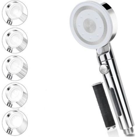 Pommeau de douche sans tuyau, pommeau de douche haute pression avec filtre, pommeau de douche avec 5 modes de pulvérisation, pommeau de douche avec flexible de douche en acier inoxydable (élimine le c