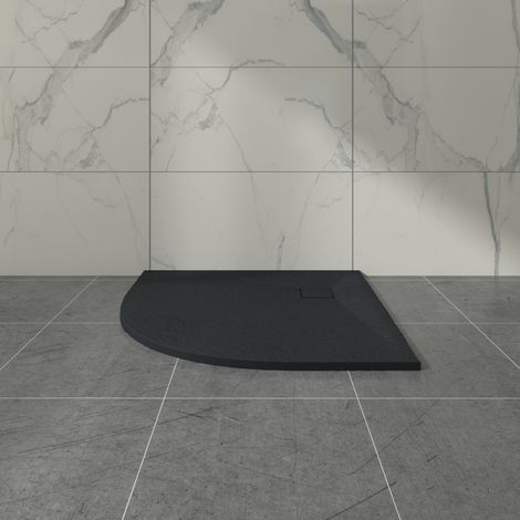 Aquariss SMC Slate Effect Shower Enclosure Tray 900x900mm Quadrant Wetroom Shower Base Black (1/5)