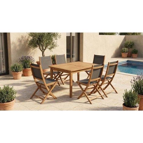 Ensemble repas de jardin TOSCANA - Table extensible + 6 chaises pliables - Bois d'acacia FSC - 6 places - Bocarnea (1/5)