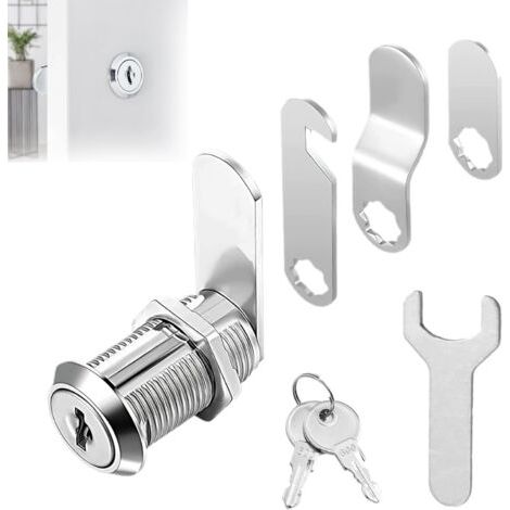 Serrure de boîte aux lettres 16 mm – Alliage de zinc chromé – 2 clés incluses – 4 plaques de verrouillage – Pour matériaux jusqu'à 12,5 mm (1/5)