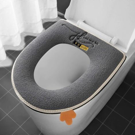 Housse de siège de toilette zippée avec coussin – Coussin doux, chaud et lavable pour un confort optimal dans la salle de bain, gris (1/5)