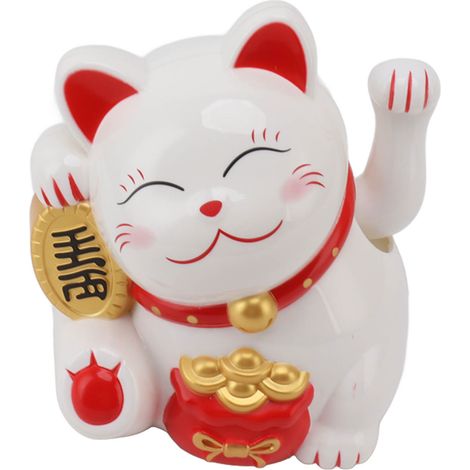 Chat porte-bonheur décoratif électrique à bras oscillant de 14 cm (5,5 pouces), mignon, en plastique, pour comptoir de caisse MLY11020-1 blanc (1/5)