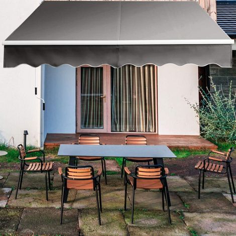 COSTWAY Auvent Rétractable Manuel 295x250CM Angle Ajustable 40°-100° sans Perçage en Aluminium et Tissu Teint en Fil pour Fenêtre,Terrasse, Balcon ou Jardin Installation Rapide Gris (1/5)