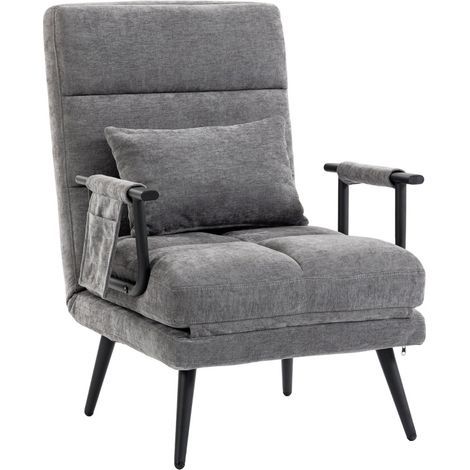 Poltrona letto pieghevole 3 in 1 grigia con schienale regolabile 5 posizioni, 186 cm, MODENUIT (1/4)