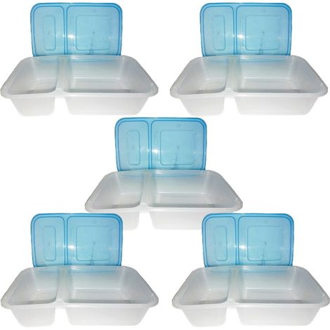 Contenitori per alimenti vassoio porta pranzo a 2 scomparti ciotola box cibo salva freschezza con coperchio riutilizzabili (1/5)