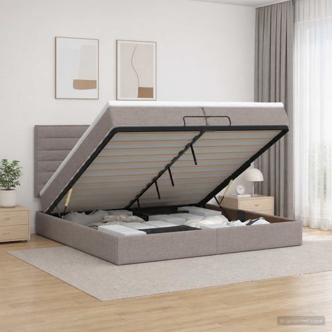 vidaXL Lit coffre avec matelas et LED Taupe 200 x 200 cm Tissu (1/5)