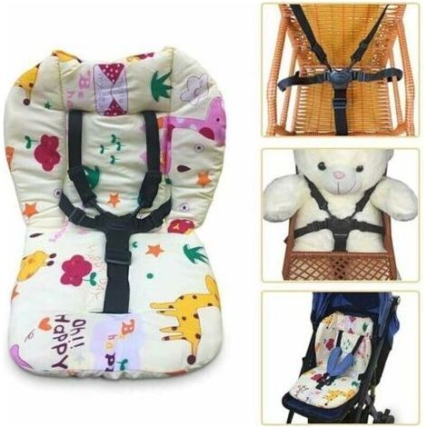 Coussin de chaise haute pour bébé avec bretelles matelassées et harnais 5 points. Offre confort et sécurité pour les chaises hautes. (1/5)