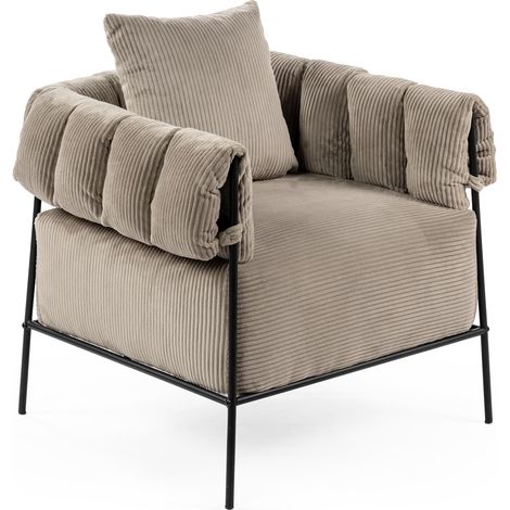 Meuble Cosy Fauteuil Salon Chaise de Canapé de Loisirs pour Chambre avec Assise Épais Dossier Coussin Accoudoirs en Velours Côtelé Taupe Clair (1/5)