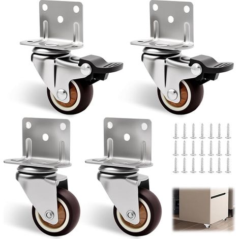 4 Pièces 32mm Petites roulettes Pivotantes Caoutchouc Pivotantes à 360Deg Capacité de Charge Totale 80kg, 2 Freins et 2 Sans Freins Roulette Meuble pour Table Basse, Support de Fleurs (1/5)