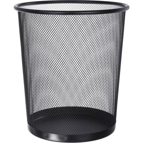 Poubelle en métal grillagé, corbeille à papier de bureau ronde, noire (1/2)