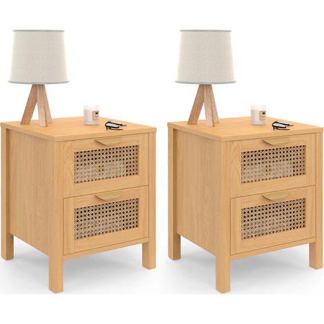 Set di 2 comodini a 2 cassetti EDHEN in vimini e legno