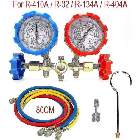 Manomètre de diagnostic 3 voies R410a pour charge de fréon, compatible R32, R410a, R-404a et R-134a. Manomètre d'air pour réfrigération. (1/4)