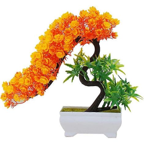Bouquet fleuri, plante, arbre, bonsaï en pot, décoration de bureau, jardin, fêteorange (1/5)