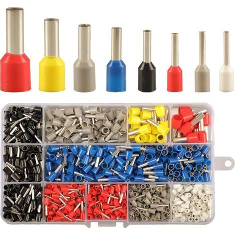 Embouts de Cablage 900 pièces, Cosses Embout a Sertir Connecteurs de Bornes à Broches, Kit d'assortiment de Virole de Fil, 8 types de Connecteur à Sertir en Cuivre Isolé, Borne d'extrémité de Cordon (1/5)