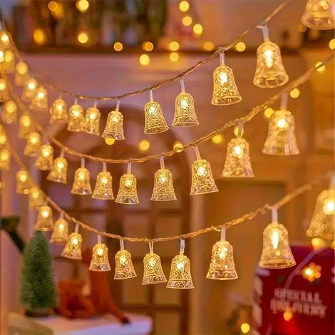Guirlande Lumineuse Cloche Noël - 1 Filet À LED - Alimentation Par Boîtier Piles - Pour Arbre De Noël Couronne Intérieure Décoration De Fête - 1 Pièce (1/5)