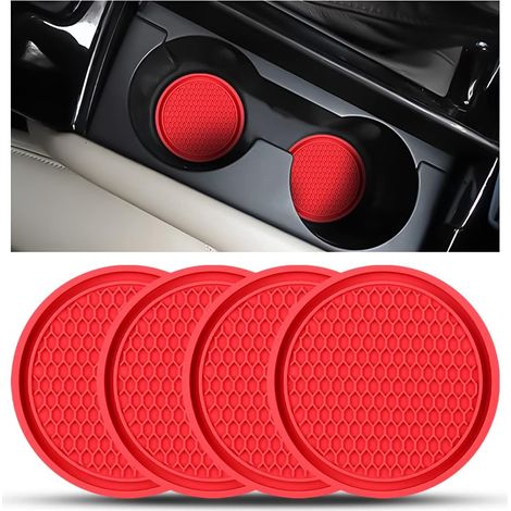 Lot de 4 sous-verres de voiture, 7 cm, antidérapants, en silicone, pour gobelets de voiture, pour femmes et hommes (rouge)